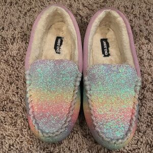 Lands' End Sparkly Rainbow Moccasins
